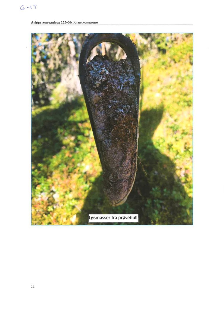 Fotografi av løsmasser fra et prøvehull ved avløpsrenseanlegget i Grue kommune.