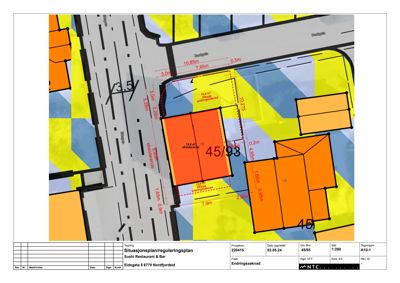 Situasjonsplan/reguleringsplan som viser tomtens plassering, bygninger, veier og arealbruk.