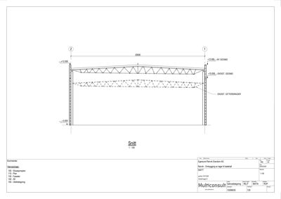 Snittegning som viser tverrsnitt av en ny gitterdrager over eksisterende gitterdrager i et bygg.