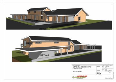 3D-visualiseringer (renderinger) av en planlagt bygning sett fra ulike vinkler.