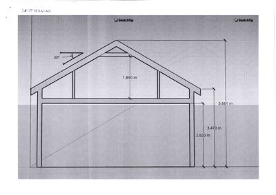 Snittegning som viser tverrsnittet av en bygning med angitte høyder og takhelling.