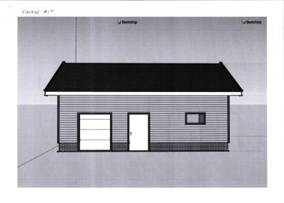 Fasadetegning (opprikk) av en bygning sett fra øst, med tegningstekst 'FASADE ØST' øverst.