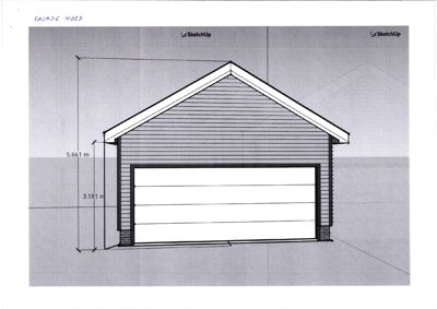 Fasadetegning (Nord) av en garasje med mål for høyde og døråpning.
