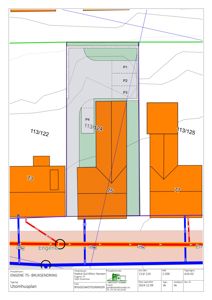 Situasjonsplan (Utomhusplan) som viser tomtens form, naboeiendommer (hus 73, 75, 77), vegforhold og eiendomsnummer.