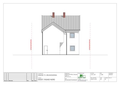 Fasadetegning av en bolig sett fra nord, med tegningstittel 'EKSI. FASADE NORD'.