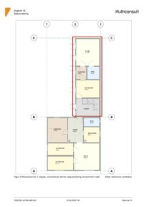 Plantegning (planskisse) som viser romfordeling og arealer for to etasjer av en bygning.