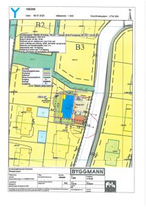 Situasjonsplan som viser tomtens beliggenhet, naboeiendommer, planlagt bebyggelse og infrastruktur.