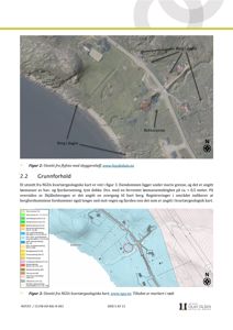Bildet viser to kartutsnitt: øverst et flyfoto med skyggerelieff og nederst et kvartærgeologisk kart. Begge viser topografi, vegnett og en markert tomt (rødt sirkel).