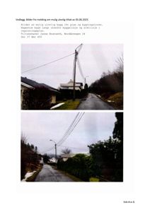 To fotografier som viser en vei og nabohus, inkludert en hagestue som er plassert utenfor byggegrensen.