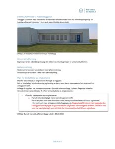 Et fotografi av en 3D-modell av en bygning (Nubben Barnehage) med tekstbeskrivelser om utforming og planer.