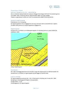 Et utklipp fra en reguleringsplan som viser eiendomsgranser, arealbruk (GN3, BAA10, B6) og arealdata.