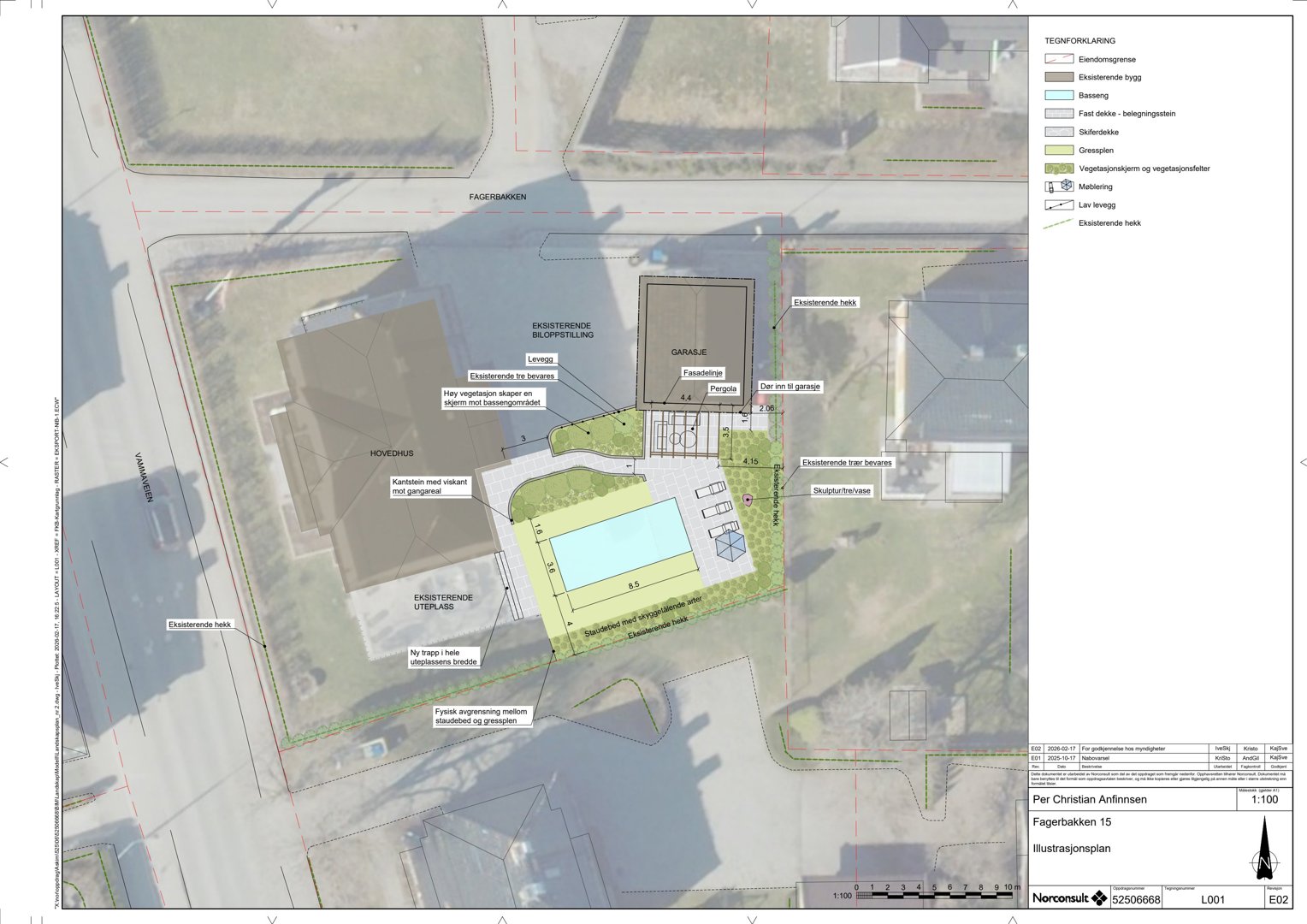 Fotografi av eksisterende eller planlagt bygning med overlagte tegninger