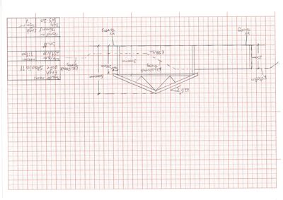 En håndtegnet detaljtegning av en takkonstruksjon med angitte mål og materialer.