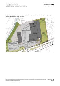 En foreløpig landskapsplan (situasjonsplan) som viser tomtens oppdeling, beplantning, veier og bygninger.