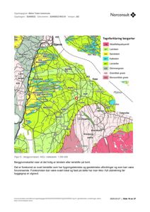 Geologisk kart (berggrunnskart) over Østre Toten kommune som viser bergarter og kommunegrenser.