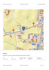 Kart som viser et område med veier (Kårbuvægen, Skolegata), bygninger og topografi, sannsynligvis fra en digital karttjeneste.