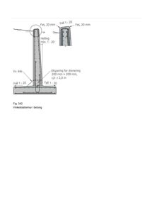 En detaljtegning som viser konstruksjonen av en vinkelstøttemur i betong, inkludert dimensjoner og fall.