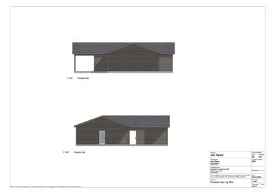 Fasadetegning som viser bygningens utseende fra øst og sør.