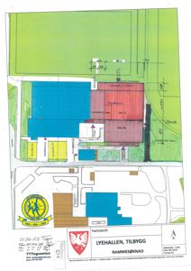 Kartutsnitt som viser bygningenes plassering i forhold til tomme, veier og nabolag.