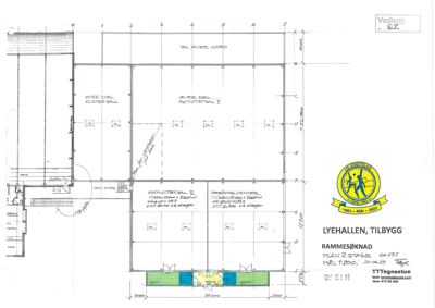 Etasjeplan (Plan 2. etasje) for en byggesak vedrørende tilbygg av Lyehallen i Rammesøknad.