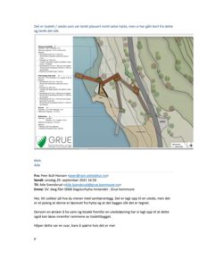 Situasjonsplan som viser plassering av en utedo i forhold til en hytte, vannkropp og vei.