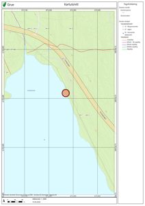 Situasjonsplan (kartutsnitt) som viser eiendomsområdet, topografi og vegnett.