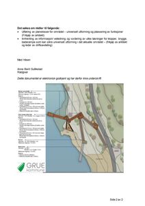3D-visualisering av et utbyggingsforslag med detaljerte tekstbeskrivelser av materialer og dimensjoner.