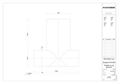 Takplan (takets plan) som viser takets form, dimensjoner og skråninger.