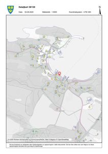 Et detaljkart (situasjonskart) som viser eiendomsgrenser, vegnett og nabolag i området.
