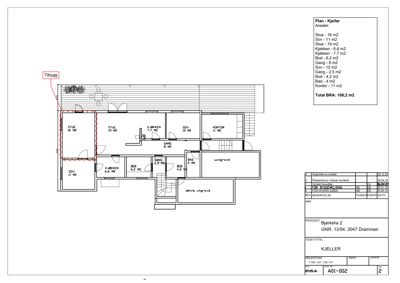 Etasjeplan (kjeller) med romfordeling og arealoppsett