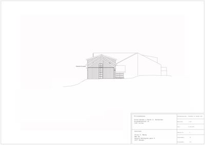 Fasadetegning som viser bygningens utseende sett fra utsiden.