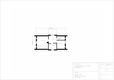 Snittegning som viser tverrsnittet av en bygning med romfordeling og mål.