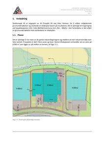Situasjonsplan som viser tomtens oppdeling i soner (blått og grått) med angitte arealer (f.eks. 8 990m²) og dimensjoner.