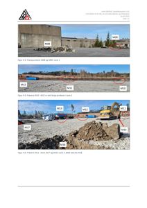 Fotografier fra en grunnundersøkelse som viser prøvetakingspunkter (M08, M09, M10, M11, M12, M13, M14, M17, M18) på en byggeplass.