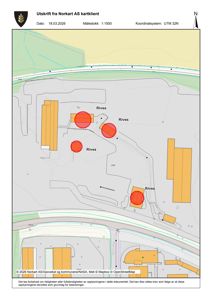 Situasjonsplan (tomtekart) som viser bygningers plassering i forhold til veier og terrenget.