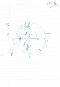 En håndtegnet elektrisk kretsdiagram som viser en hovedbryter (100A) og kobling til flere sikringer (32A, 16A) for ulike uttak.