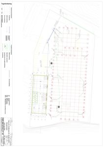 Situasjonsplan som viser bygningens plassering i forhold til tomme, vegger og naboeiendom.