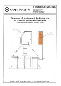 En teknisk tegning som viser et eksempel på oppføring av en utvendig nedgravd oljetank (oljetskiller) i forhold til ferdig terreng.