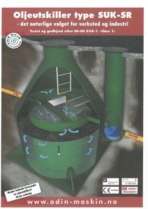 3D-visualisering (rendering) av en oljeutskiller (SUK-SR) sett fra oven, som viser innvendig funksjon og strømning.