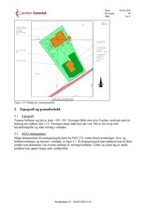 Situasjonsplan som viser bygningens plassering i forhold til tomtegrenser, vei og topografi.