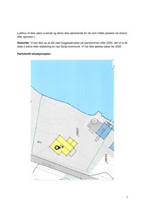 Bildet viser en kartutsnitt situasjonsplan som illustrerer eiendomsforhold, bygningers plassering og topografi.