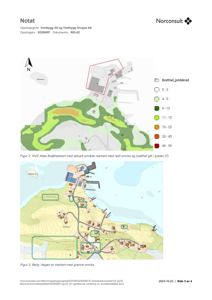 Bildet viser et kart over et område med topografi (konturlinjer), vannmasser og bygningsplasseringer. Det inneholder også en fargekoding for bratthet og tekster som 'NVE Atlas Bratthetkart' og 'Berg i dagen'.