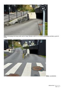 Fotografier av en betongvegg og en gata med parkeringskjellerinngang.