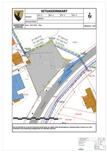 Situasjonskart som viser eiendomsgranser, naboeiendommer, veier (Ringveien, Fiskåveien) og eiendomsnummer.
