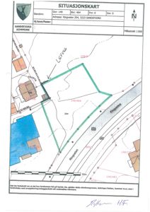 Situasjonskart som viser eiendomsnummer 149/464 med adresse Ringveien 204, 3223 Sandefjord, inkludert naboeiendommer, veier og grunnsituasjon.