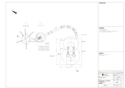 En teknisk detaljtegning som viser en anleggsplan for et pumpeanlegg og innløpsrør, med spesifikke dimensjoner og materialer.