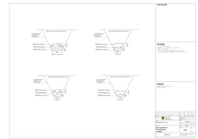 Tegning som viser detaljerte snitt og dimensjoner for grøftedyp og fundamentkonstruksjon.
