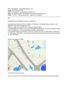 Et kart som viser et område med vannmasser (blått) og infrastruktur (grå veier), inkludert en del av en vei med navn 'Fylkesvegen'.