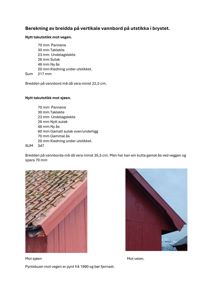 To fotografier som viser detaljer på et tak med røde takpanner og utstikka. Bildene illustrerer hvordan vannbordene er montert mot veggen og sjøen.