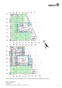 Etasjeplaner (2.-4. etasje og 5. etasje) med romfordeling, leilighetsmarkeringer og orientering.